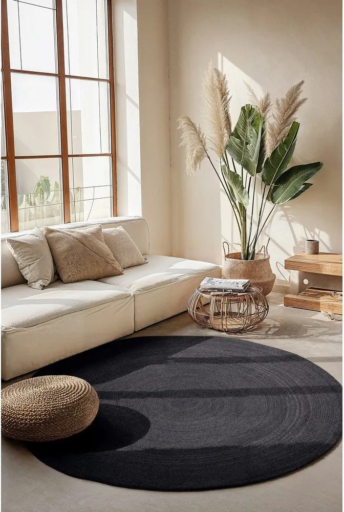 Черен двустранен/ръчно изработен ютен кръгъл килим ø 200 cm Braided – Hanse Home