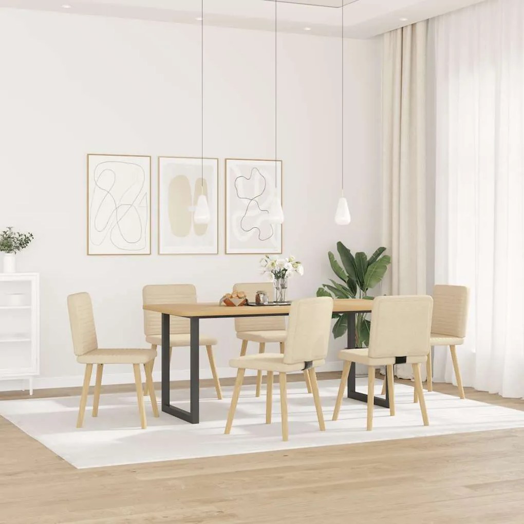 3315521 vidaXL Трапезни столове, 6 бр, кремави, плат