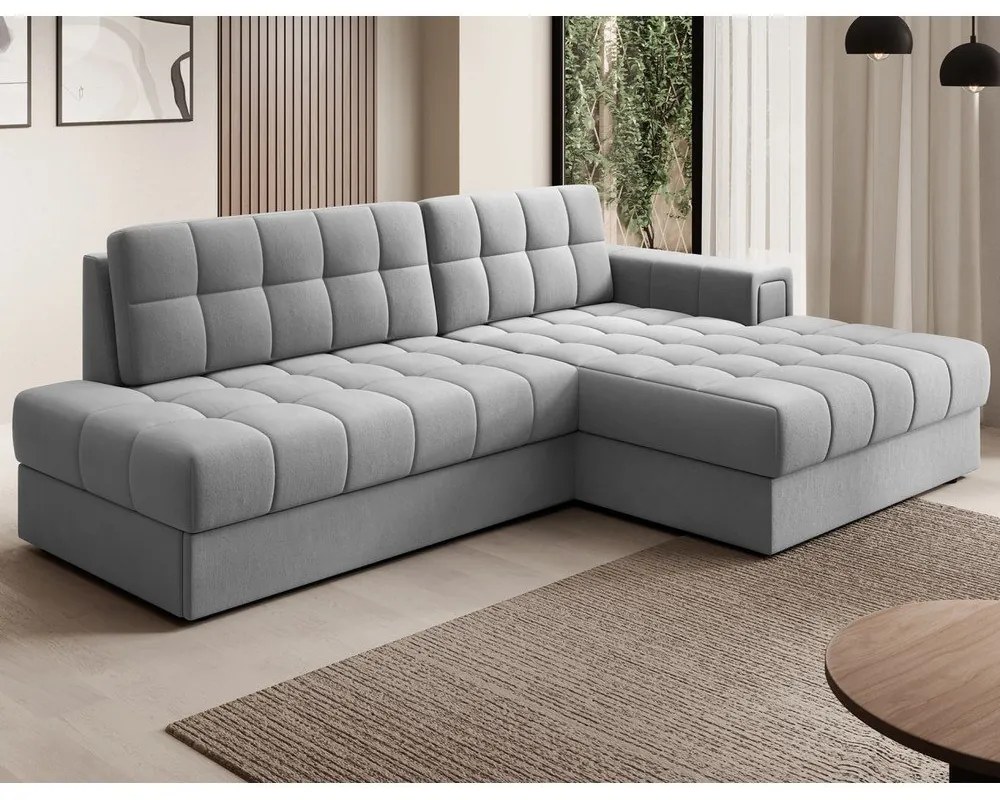 Сив кадифен разтегателен ъглов диван (десен ъгъл) Blezalt – ELTAP