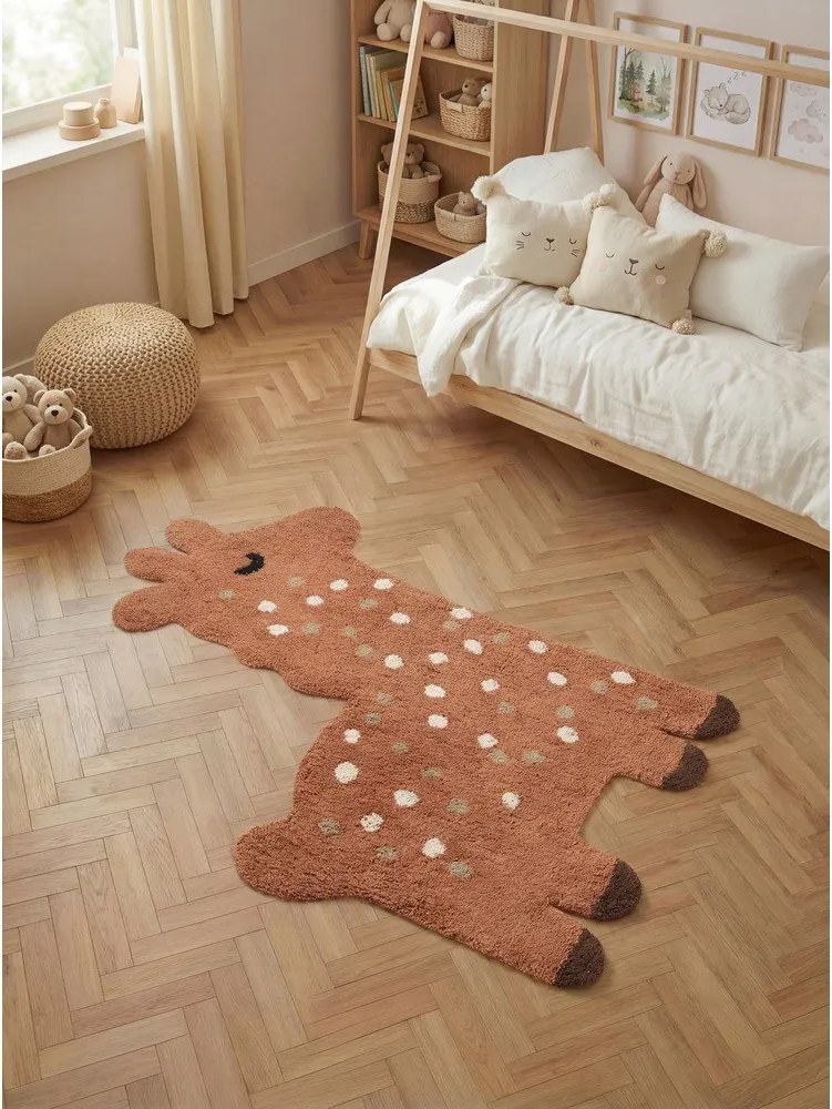Кафяв памучен детски килим подходящ за пране/ръчно изработен 89x120 cm Snuggle Gino – Hanse Home