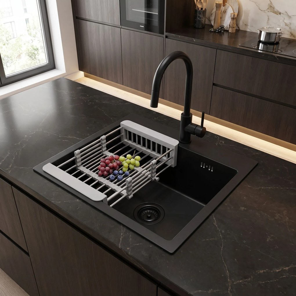 Стоманена мивка с комплект аксесоари 3 бр. REA Leo 40 Black
