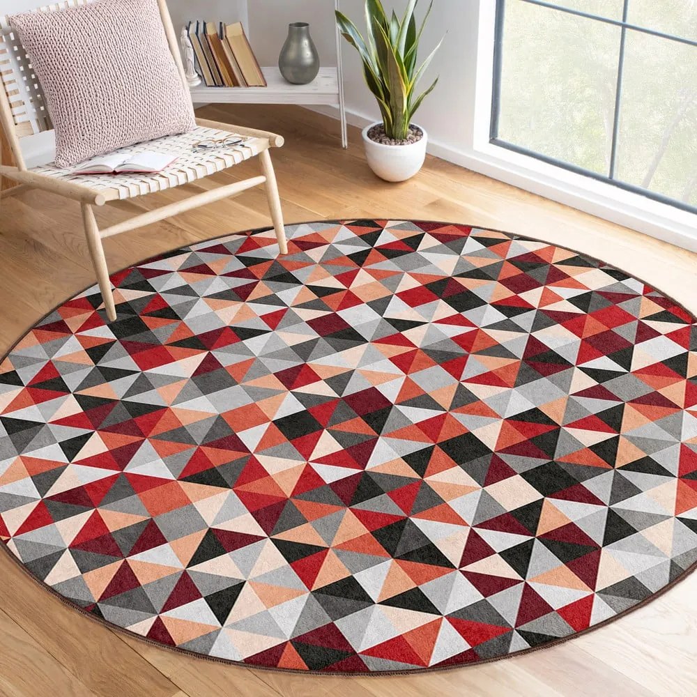 Червено-сив кръгъл килим подходящ за пране ø 100 cm Ignite – Mila Home