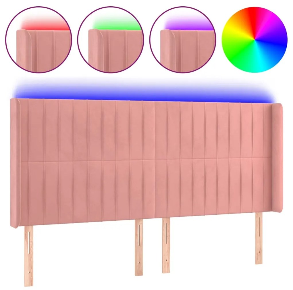 3124357 vidaXL LED горна табла за легло, розова, 203x16x118/128 см, кадифе