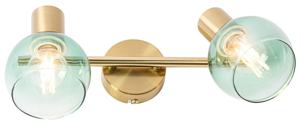 Прожектор в стил Арт Деко златен със зелено стъкло 2-светлина - Vidro