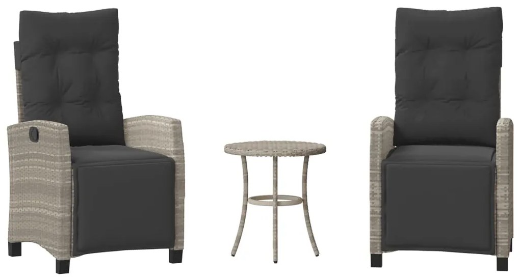 365254 vidaXL Бистро комплект с възглавници 3 части светлосив полиратан