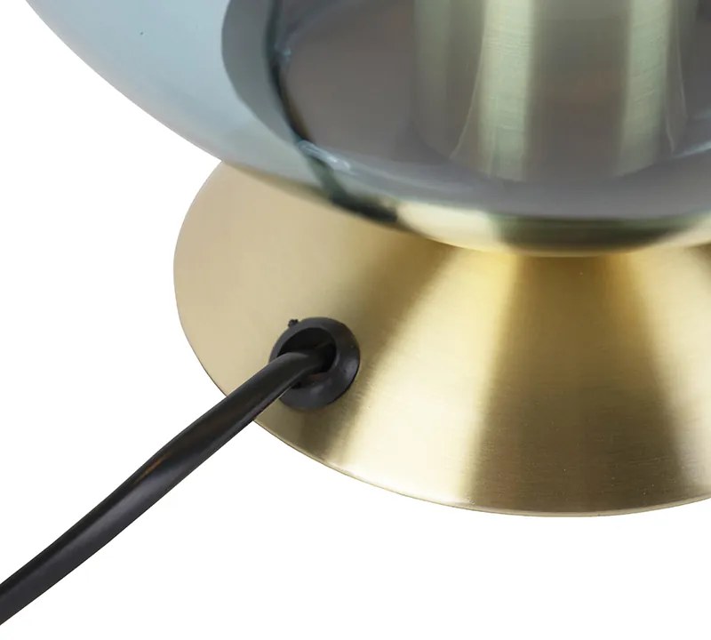 Арт Деко настолна лампа месинг със синьо стъкло - Pallon