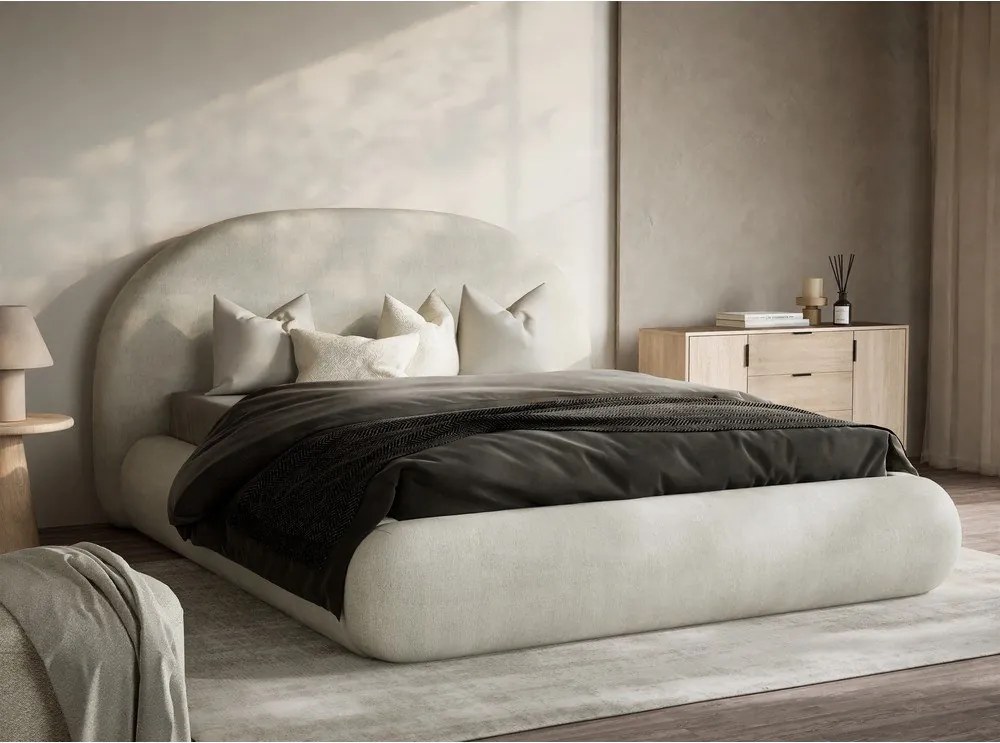 Кремаво двойно легло 140x200 cm тапицирано с място за съхранение с включена подматрачна рамка Maumere – Maison de Rêve