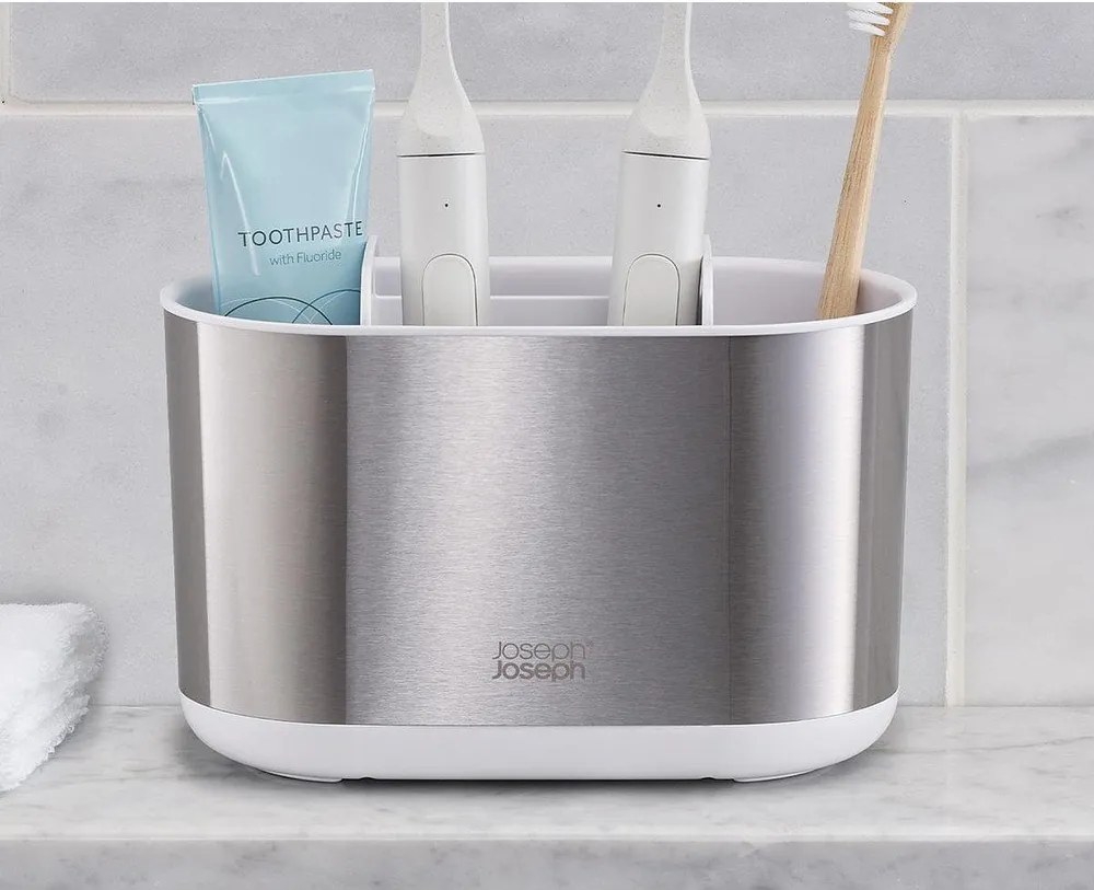 Стойка за четки за зъби от неръждаема стомана в сребрист цвят Duo Steel – Joseph Joseph
