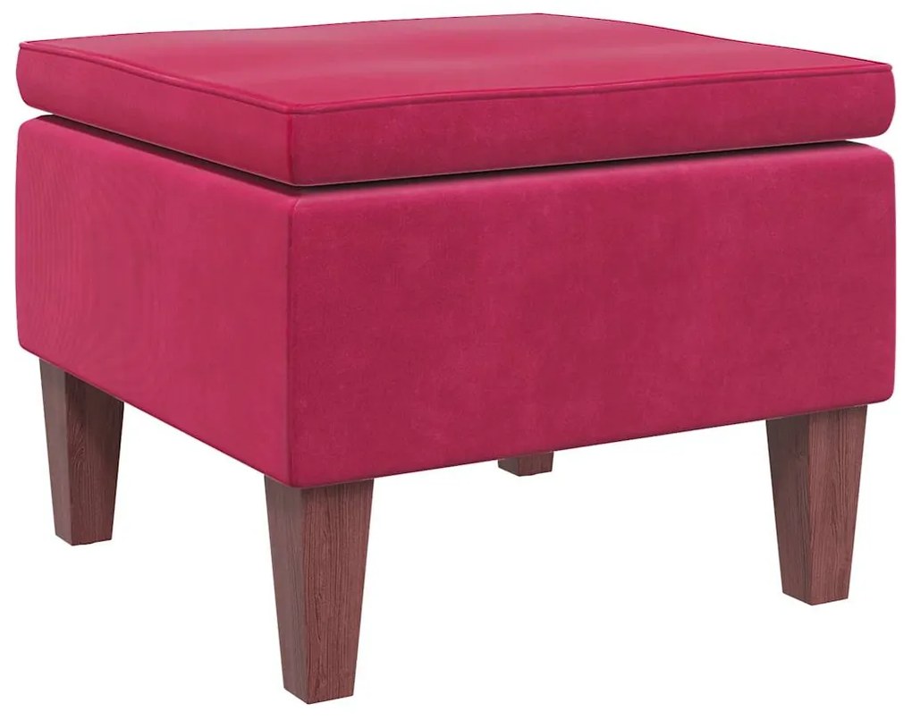 329462 vidaXL Табуретка с дървени крака, виненочервена, кадифе
