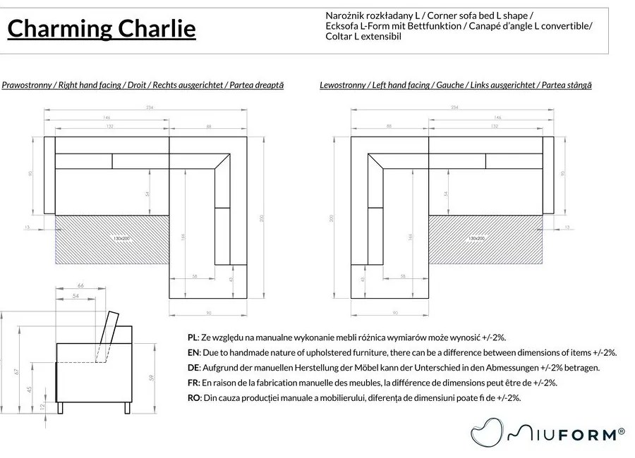Тъмносив разтегателен ъглов диван (десен ъгъл) Charming Charlie – Miuform