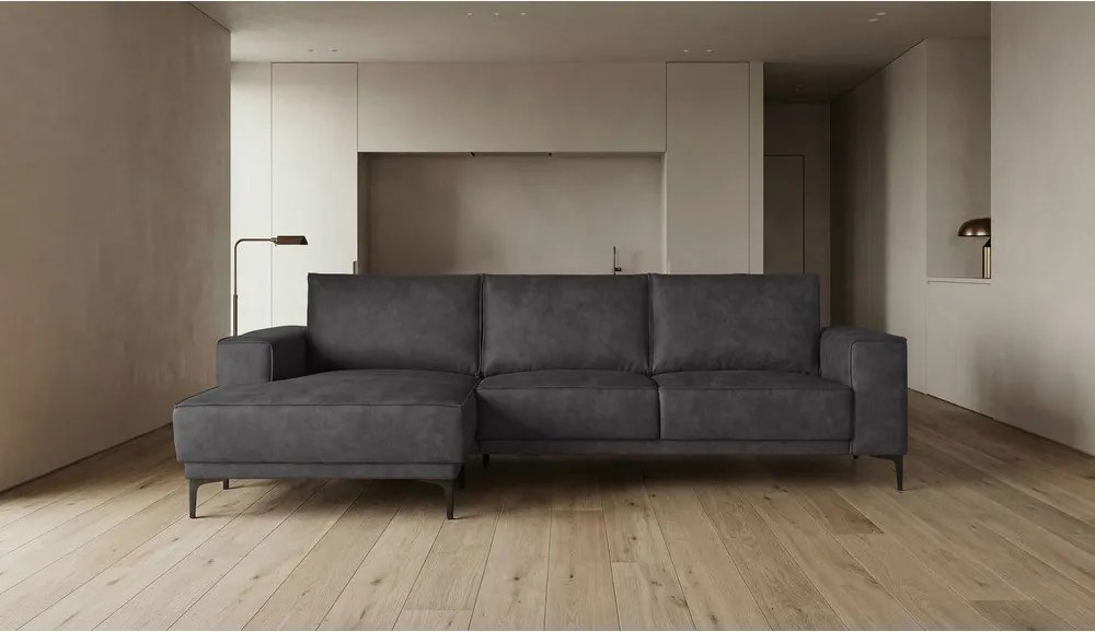 Ъглов диван в черно и сиво от изкуствена кожа (ляв ъгъл) Copenhagen - Scandic