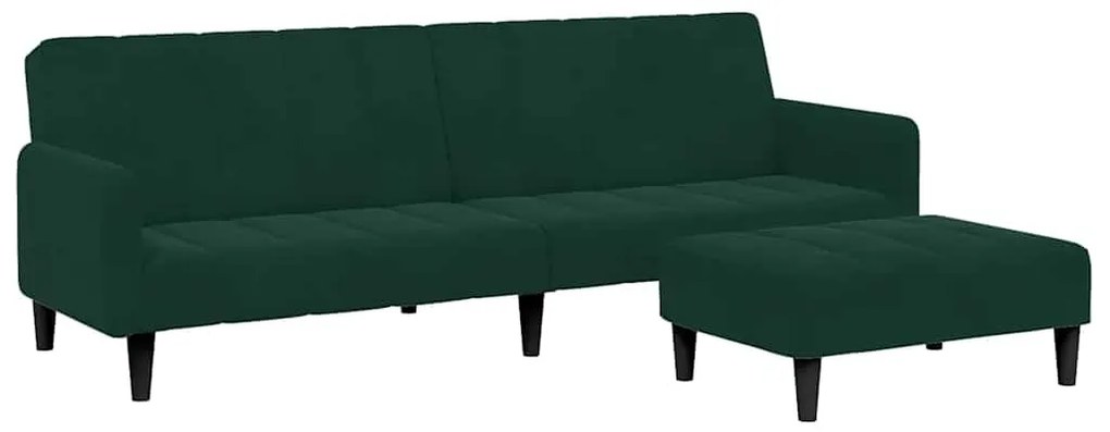 3258100 vidaXL 2-местно разтегателно канапе с табуретка, тъмнозелено, кадифе