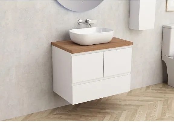 Конзолен PVC шкаф за баня BG 9048-75W + 7546-31, с дървесен плот, Inter Ceramic, 45х53.5х73.5см