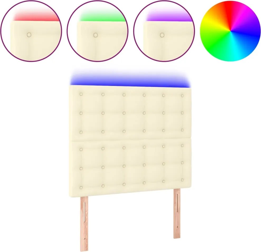 3122498 vidaXL LED горна табла за легло,кремава,80x5x118/128см,изкуствена кожа