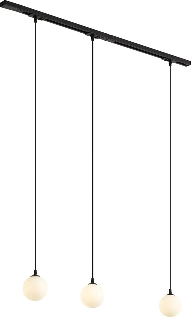 Modern railsysteem zwart met 3 hanglampen wit 1-fase - Iconic Perle