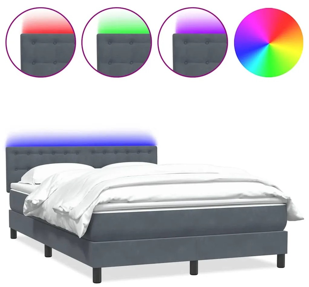 3317314 vidaXL Боксспринг легло с матрак и LED, тъмносиво, 140x220 см, кадифе