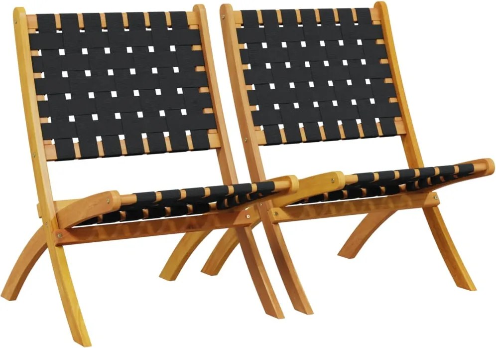 366510 vidaXL Сгъваеми градински столове, 2 бр, черно, акация масив и плат