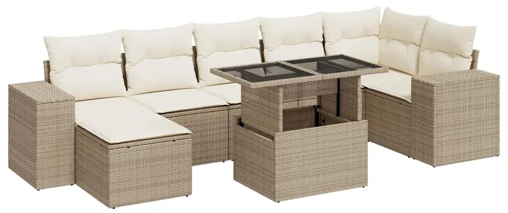 3326839 vidaXL Градински диван с възглавници, 8 части, бежов полиратан