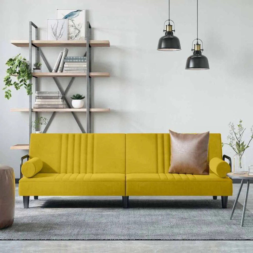 351899 vidaXL Разтегателен диван с подлакътници, жълт, кадифе