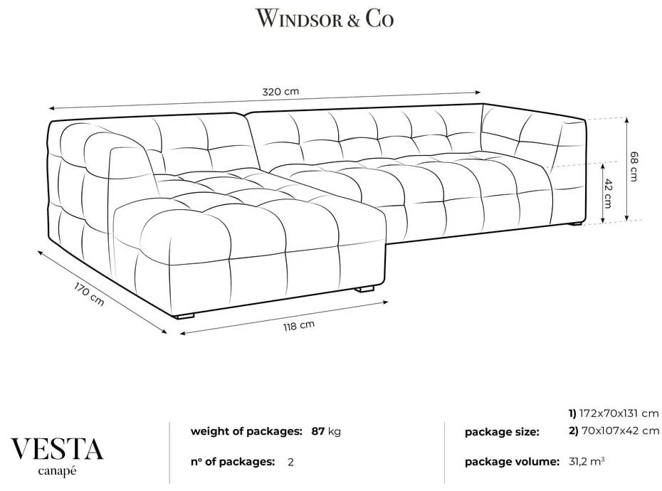 Ъглов диван от жълто кадифе , ляв ъгъл Vesta - Windsor &amp; Co Sofas