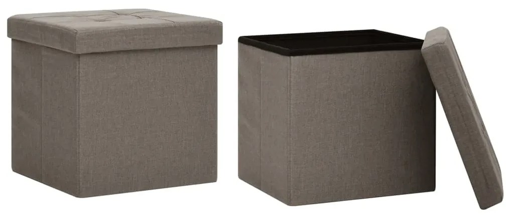 338778 vidaXL Сгъваеми табуретки за съхранение, 2 бр, таупе, изкуствен лен
