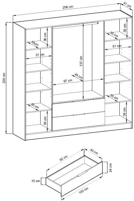 Гардероб Nolan 4-door with Огледало-Fusiko