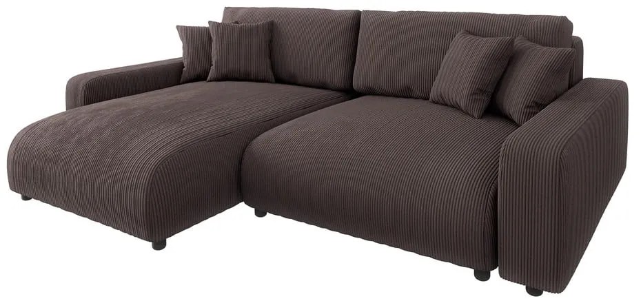 Кафяв разтегателен ъглов диван от рипсено кадифе (променлив) Sara – Ropez
