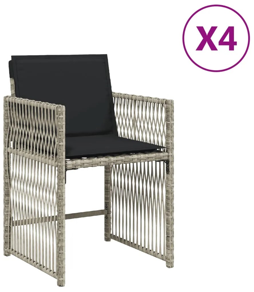 365039 vidaXL Градински столове с възглавници, 4 бр, светлосиви, полиратан