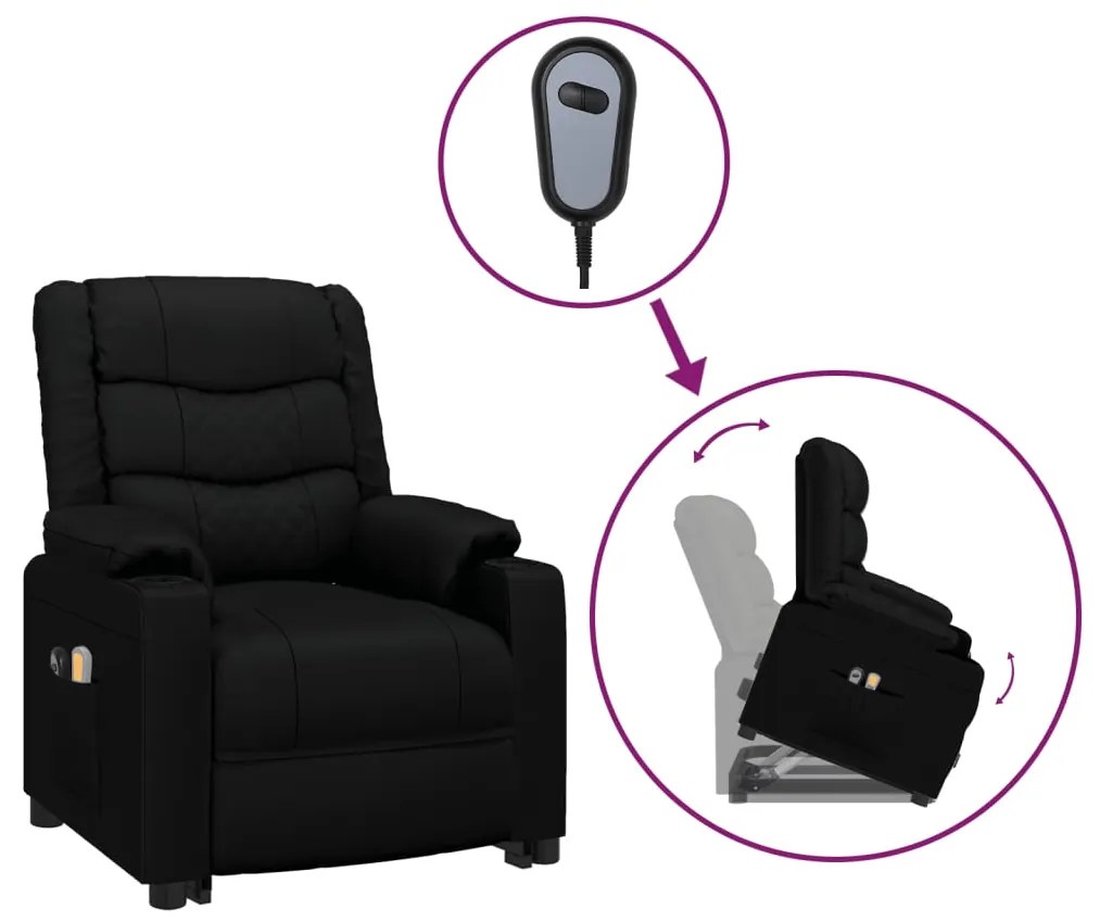 3143470 vidaXL Изправящ масажен стол, черен, изкуствена кожа