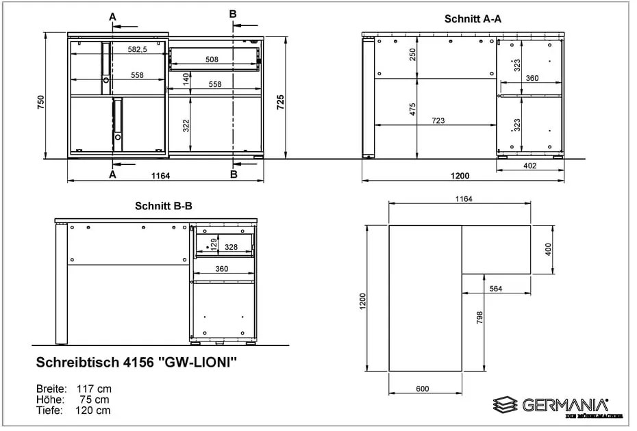 Работна маса от дъб 120x117 cm Lioni - Germania