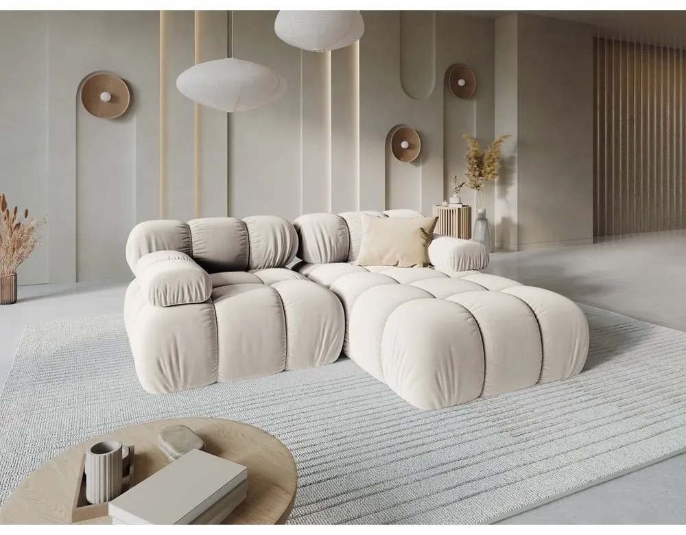 Бежов кадифен модулен ъглов диван (десен ъгъл) Bellis – Micadoni