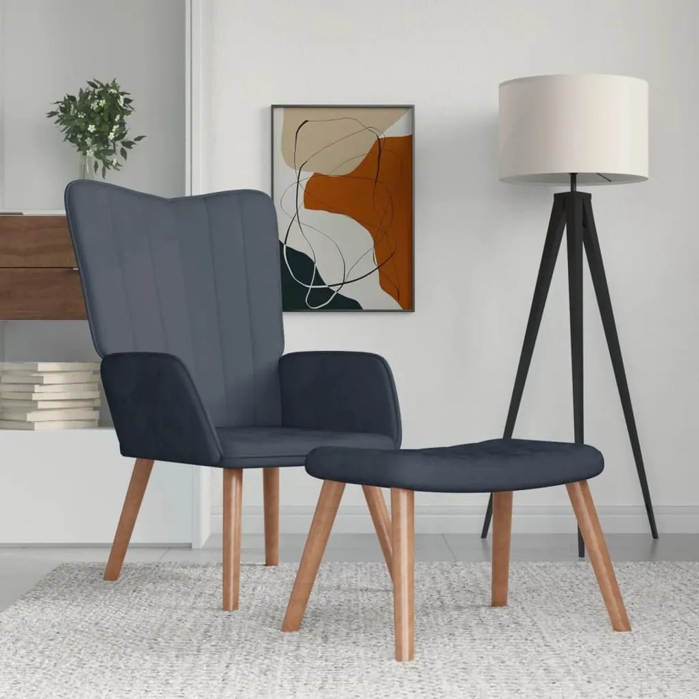 327667 vidaXL Релаксиращ стол с табуретка, тъмносив, кадифе