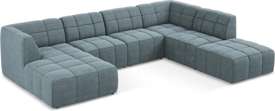 Син ъглов диван от прежда с примки от букле (U форма) Aloha – Makamii