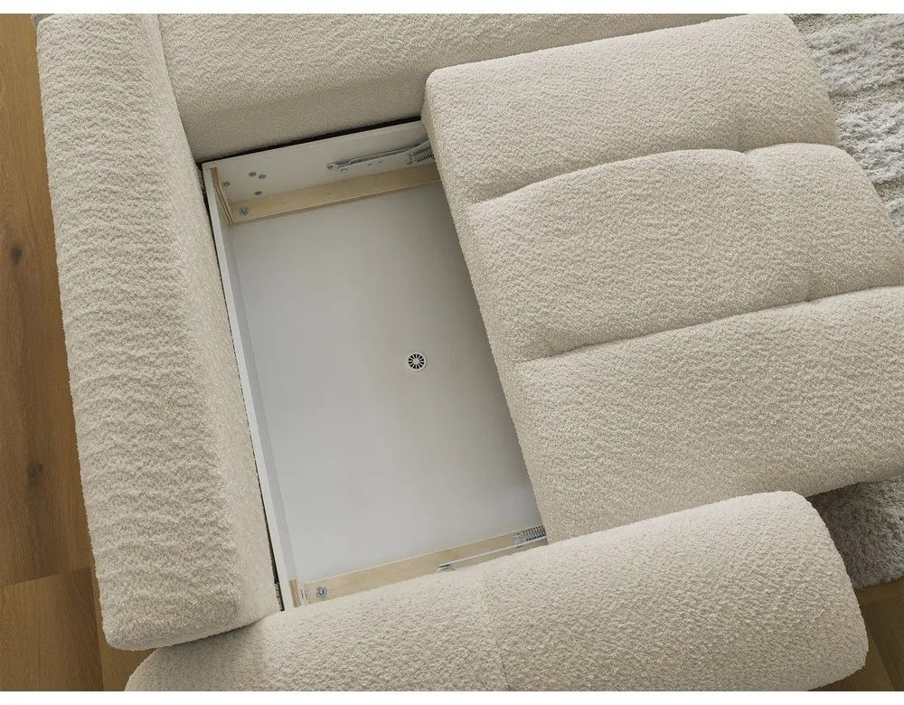 Бежов разтегателен ъглов диван с място за съхранение от букле (десен ъгъл) Roxelane – Bobochic Paris