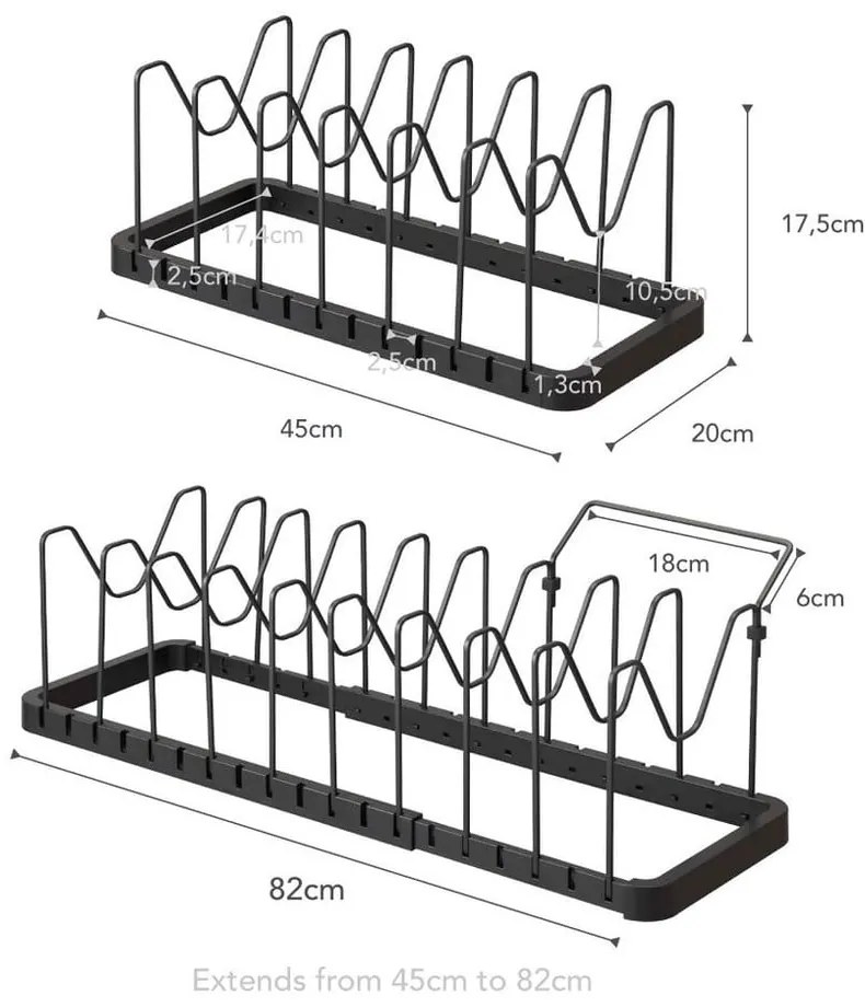 Черна регулируема стойка за капаци и тигани Tower - YAMAZAKI