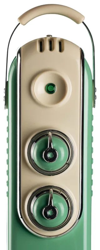 Маслен радиатор Ariete VINTAGE 0837/14, 1500W, 7 ребра, 15 м2, 3 степени, Въртящи се на 360 колелца, Дръжка, Зелен