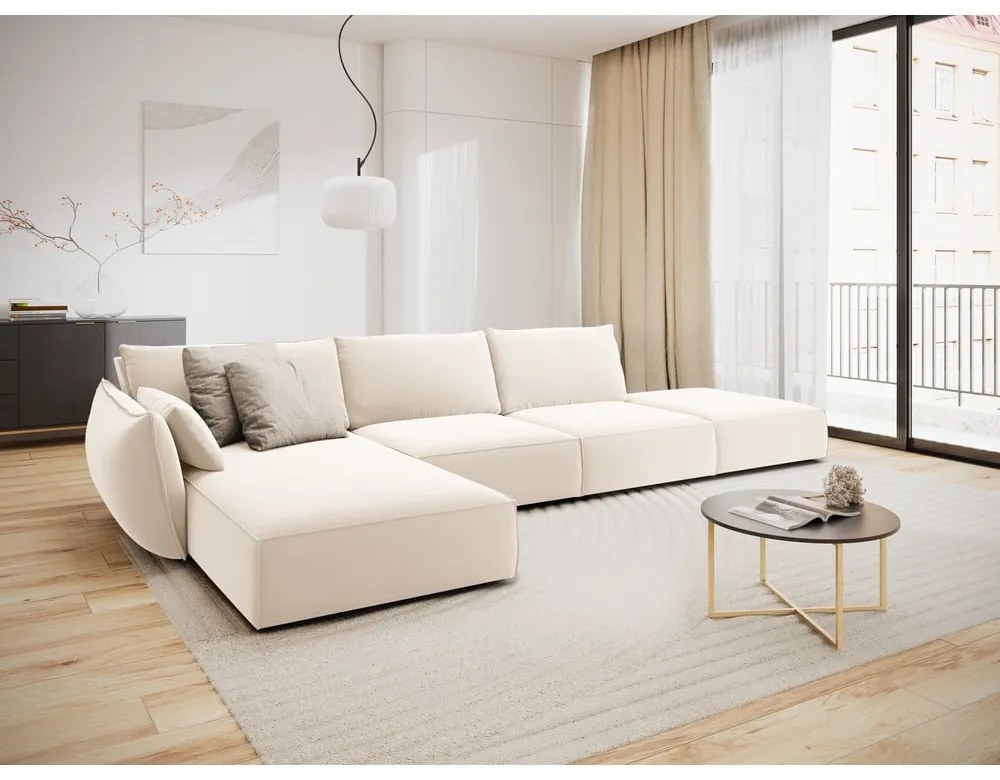 Бежов кадифен ъглов диван (ляв ъгъл) Vanda – Mazzini Sofas