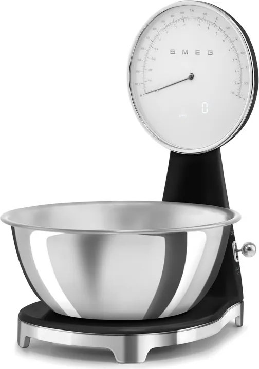 Кухненска везна Smeg KSF01BLWW, Аналогов и дигитален дисплей, До 5 кг/5 л, ТАРА, LED дисплей, Противоплъзгаща се основа, Автономия до 36 часа, Черен