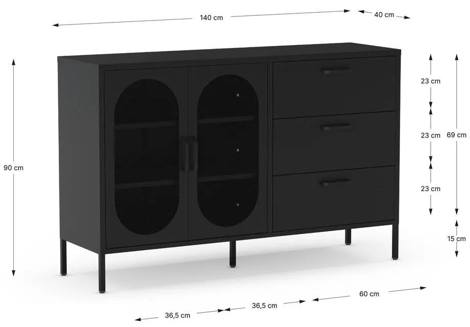 Черен скрин 140x90 cm Diora – Marckeric
