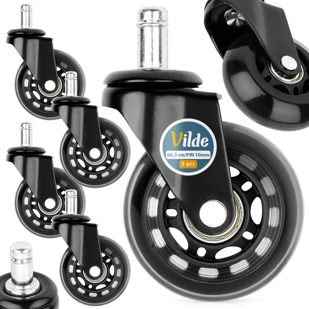 Комплект от 5 колелца за офис столове за твърд под 6.3 cm-10 mm