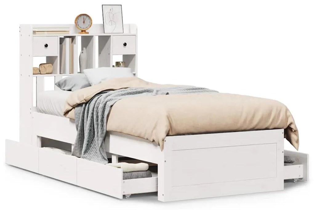 3308970 vidaXL Легло с етажерка за книги, без матрак, 90x200 см, бор масив