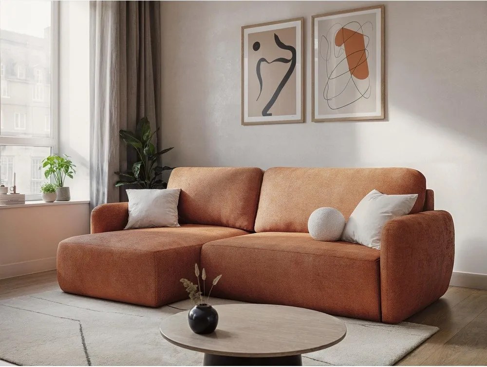 Светлосив шенилов разтегателен ъглов диван с място за съхранение (ляв ъгъл) Lilo – Makamii