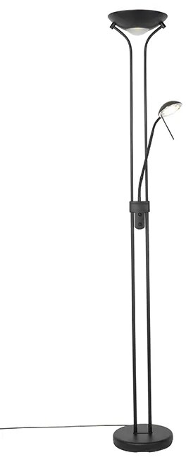 Модерна подова лампа черна с лампа за четене с LED димер до топло - Diva