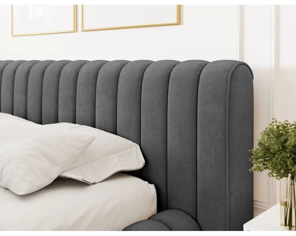 Тъмносиво двойно легло 180x200 cm тапицирано с място за съхранение с включена подматрачна рамка Carilla – ELTAP