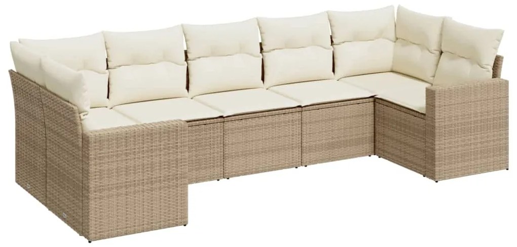 3251725 vidaXL Градински диван с възглавници, 7 части, бежов полиратан