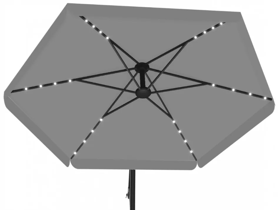 Сив градински чадър с LED светлина 3 м