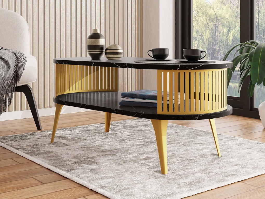 Холна маса Roenni-Черен мрамор - Злато