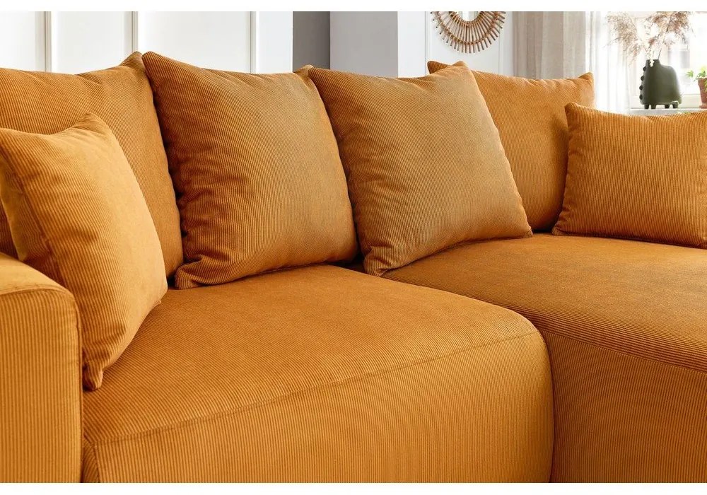 Кадифен ъглов диван в цвят жълта охра Enjoy – Bobochic Paris