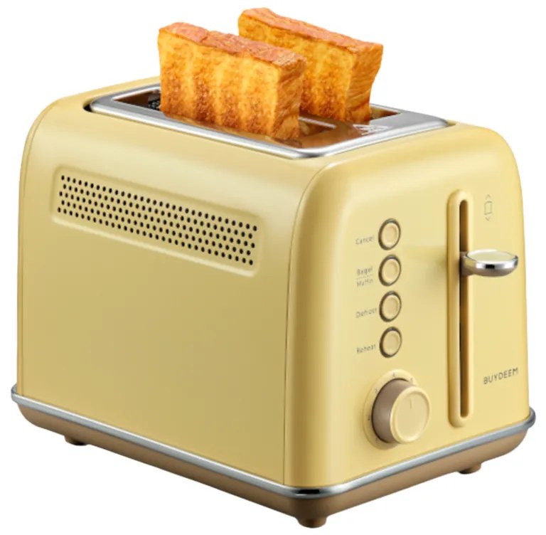 Тостер за хляб BUYDEEM DT620E, 900W, 2 слота, 7 автоматични програми и нива на препичане, LED индикатори, Тавичка за трохи, Жълт
