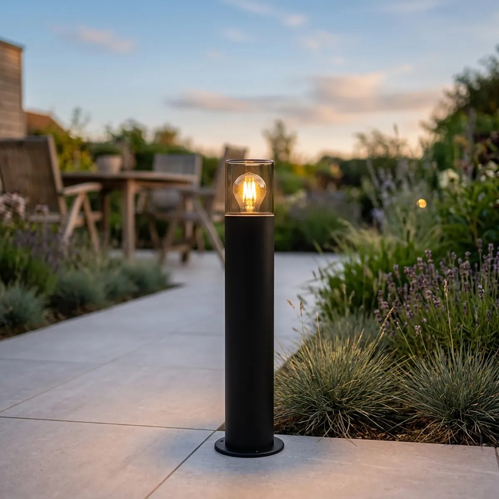 Външна подова лампа черна с опушен абажур 50 см - Odense